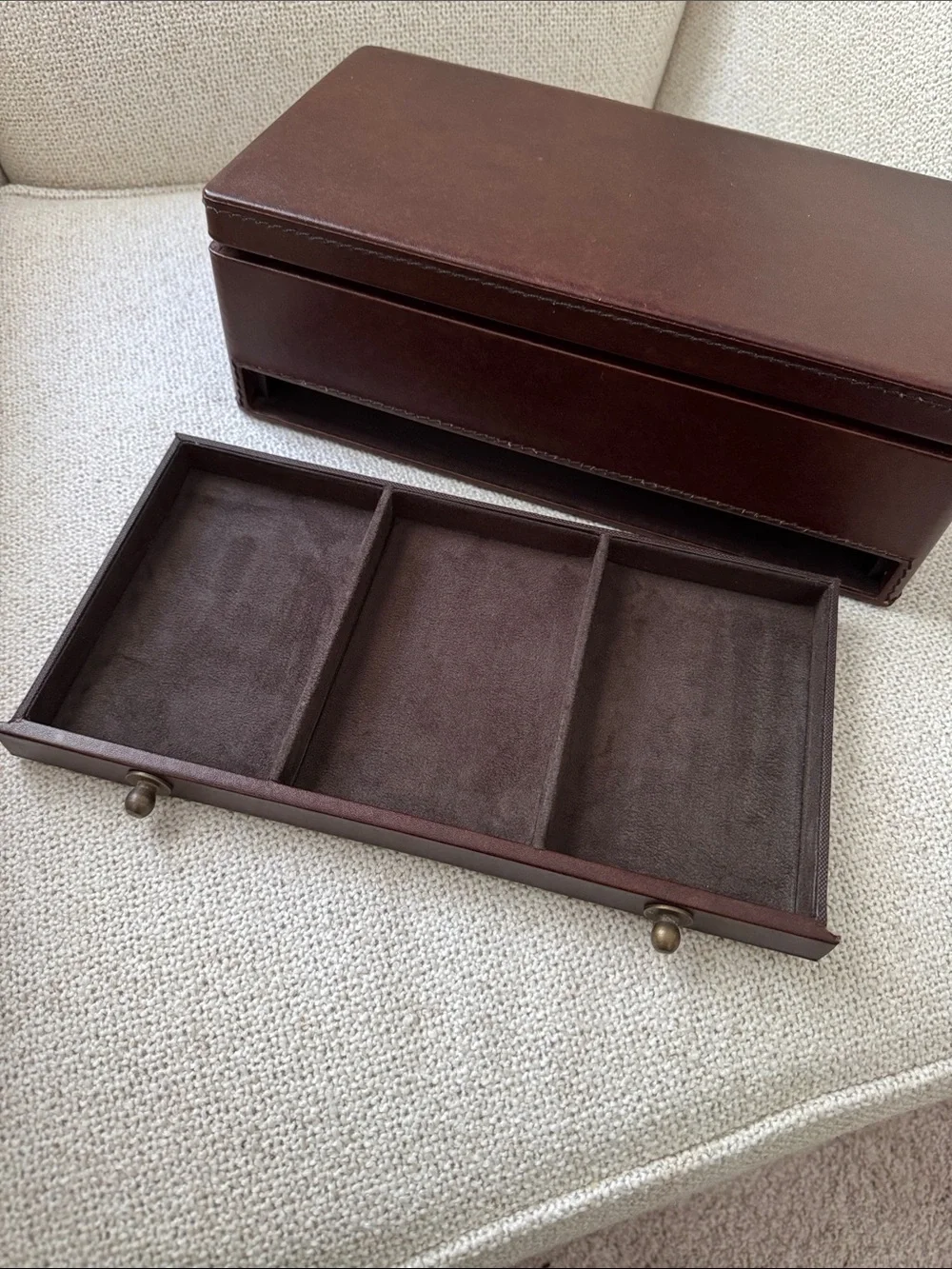 Pottery Barn Brown Leather Men’s Accessory Box with Brass Pulls